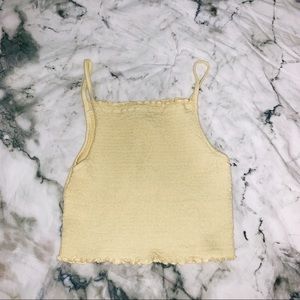pastel yellow high neck crop top